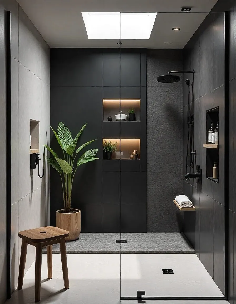 Modern tiled bathroom renovation with walk-in shower